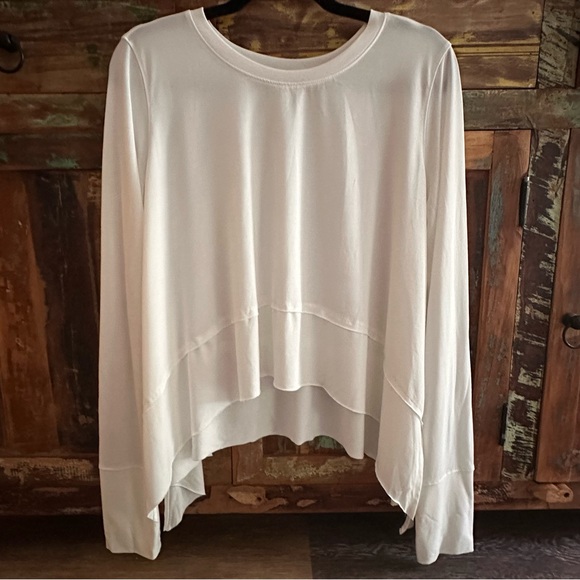 Ododos White Long Sleeve Soft Modal Top Pullover Thumb Holes Yoga Gym Crop Large - Picture 4 of 14